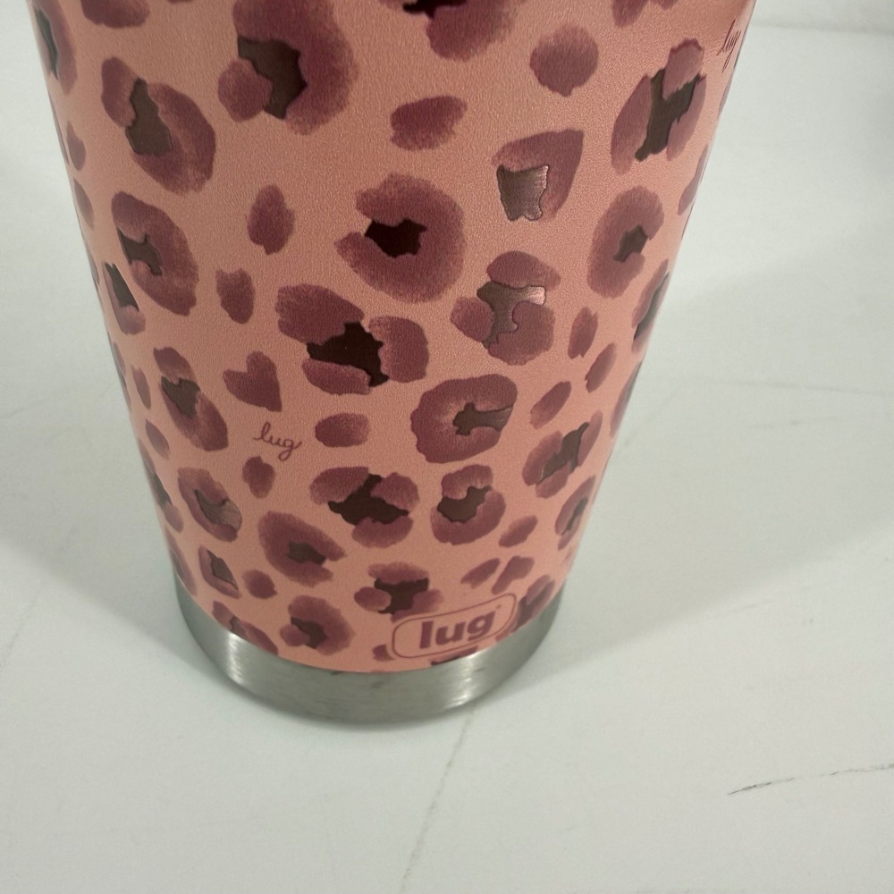Lug Insulated Stainless Steel Tumbler Pink Leopard Print Travel Mug with Lid - Picture 3 of 6